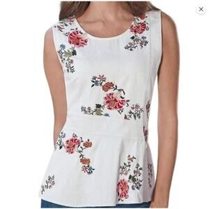 Sundance Peplum Embroidered Sleeveless Blouse Size M